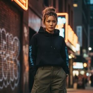 Bape rhinestone spellout hoodie size M